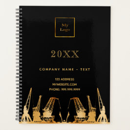 Agenda Logo de negocios de grúas de construcción de oro n