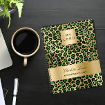 Agenda Logo de negocios de leopardo de oro verde esmerald<br><div class="desc">Elegante,  fresco,  glamuroso y femenino con un patrón de leopardo de oro y verde esmeralda. Personalice y agregue su logotipo,  nombre y título de empresa. El nombre está escrito con una escritura de estilo con letras a mano moderna. Atrás: patrón de leopardo y tu logo.</div>