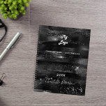 Agenda Logo de negocios en monograma elegante negro<br><div class="desc">Un elegante fondo negro brillante. Personalice y añada su negocio,  el logotipo de la empresa,  un texto,  año y nombre personal. Letras blancas. Si lo desea sin texto,  utilice su tecla de espacio posterior para eliminarlo.</div>