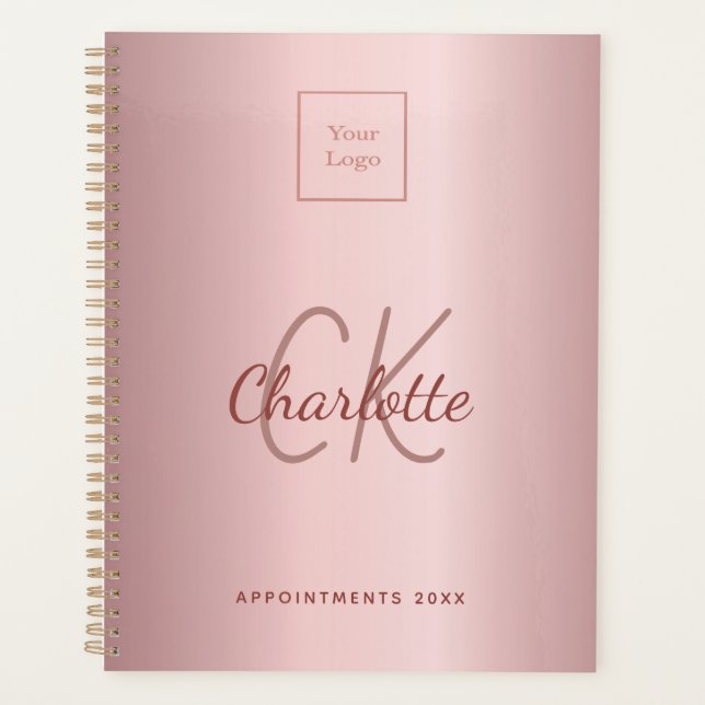 Agenda Logo de negocios en monograma rosa Rubor (Anverso)