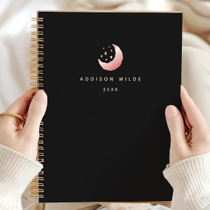 Agenda Logo de Rosa Dorada Celestial con Luna Creciente y