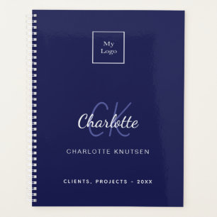 Agenda Logo del negocio del monograma blanco azul marino