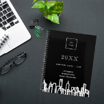 Agenda Logo moderno de negocios de la ciudad blanca negra<br><div class="desc">Un fondo negro,  con un diseño moderno y abstracto de ciudad blanca como decoración. Personalice y agregue su logotipo comercial,  nombre e información de contacto. ¡Perfecto para agentes inmobiliarios,  empresas de limpieza de casas,  conserjes y empresas de construcción!</div>