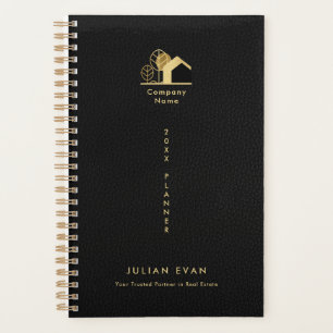 Agenda Logotipo de la casa cuero negro y dorado sin citas