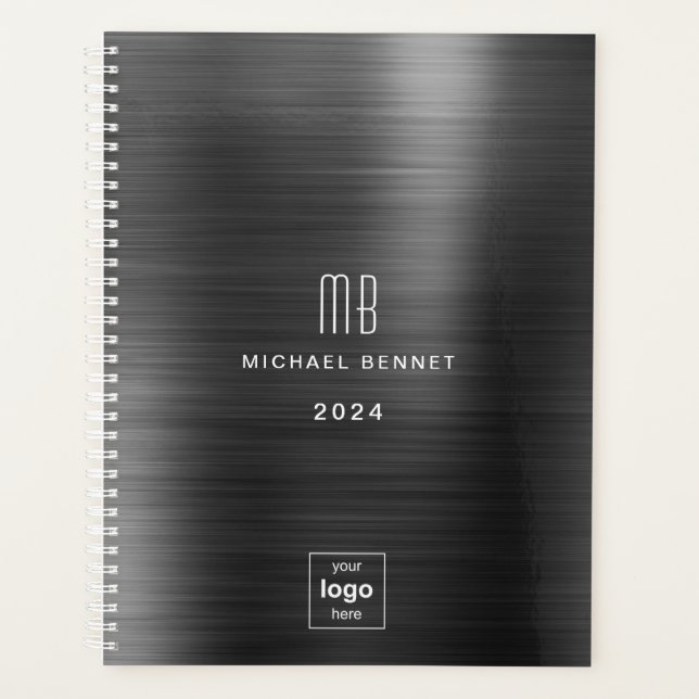Agenda Logotipo de Negocio Negro Elegante 2024  (Anverso)