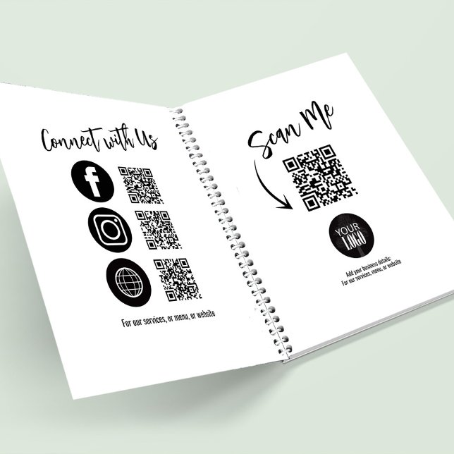 Agenda Logotipo de negocio simple Código QR Medios social (add your logo business journal with social media icons and QR codes. )