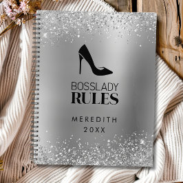 Agenda Logotipo del jefe del Purpurina Plateado Lady Stil