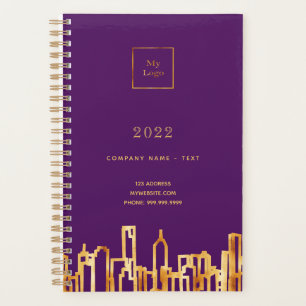 Agenda Logotipo morado oro ciudad negocios de skyline 202
