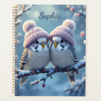 Agenda Loros lindos con gorros de pompón en una rama
