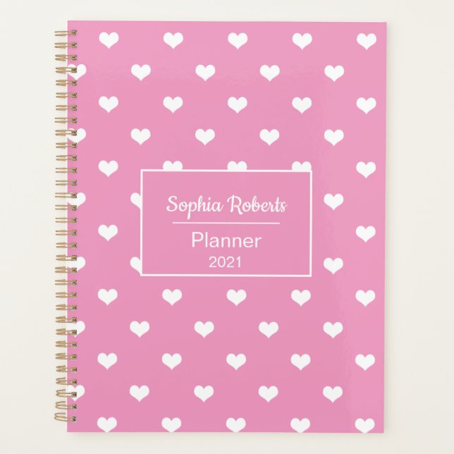 Agenda Los corazones modernos patrón rosa personalizado (Anverso)