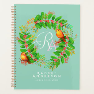 Agenda Los navidades usaron un monograma Verde azulado li