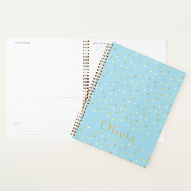 Agenda Los puntos Pastel Blue Gold Confetti Personalizado (Demostración)