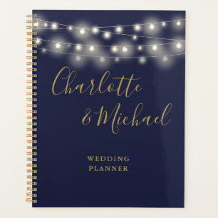Agenda Luces de Cadena Escritura Azul Marino y Boda Dorad