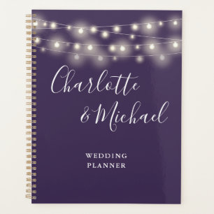 Agenda Luces de Cadena Firma Script Bodas Morado