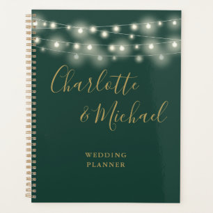 Agenda Luces de Cadena Firma Script Verde Bodas de Oro