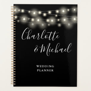 Agenda Luces de Cuerda Firma Script Boda Blanco Negro