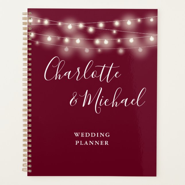 Agenda Luces de Cuerda Firma Script Bodas Burgundy (Anverso)