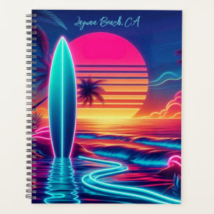 Agenda Luces de neón de la tabla de surf del atardecer-