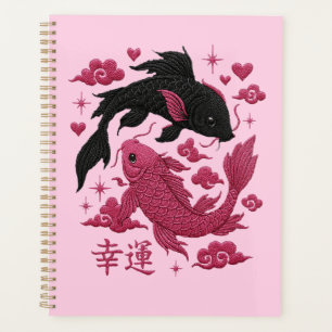 Agenda Lucky Koi Yin-Yang Bordado Estética Negra y Rosa