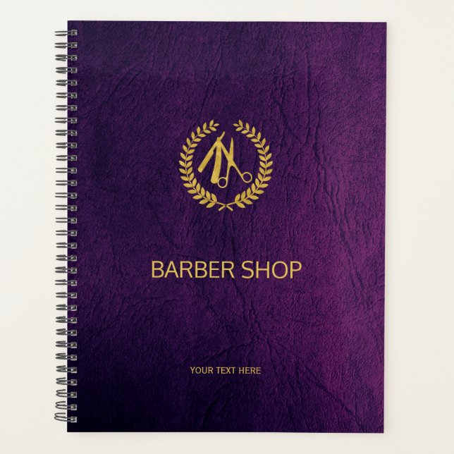 Agenda Lujo barbería tienda de cuero púrpura luce dorado (Anverso)