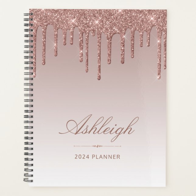 Agenda Lujo Chic Brillo Goteo Rosa Oro 2024 (Anverso)