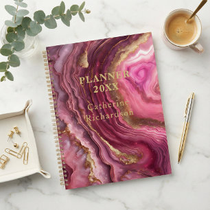 Agenda Lujo Glam Magenta Púrpura Ágata y Geoda de Oro