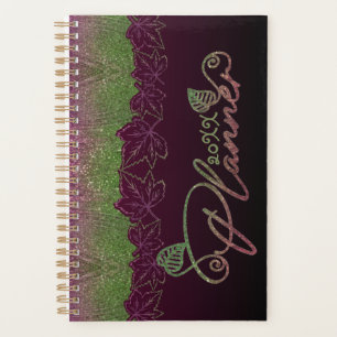 Agenda lujosa con purpurina color cereza Y verde