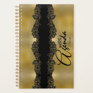 Agenda lujosa dorada con rosas personalizada