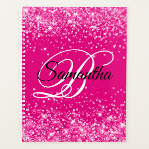 Agenda Lujoso Monograma Brillante de Color Rosa Fucsia