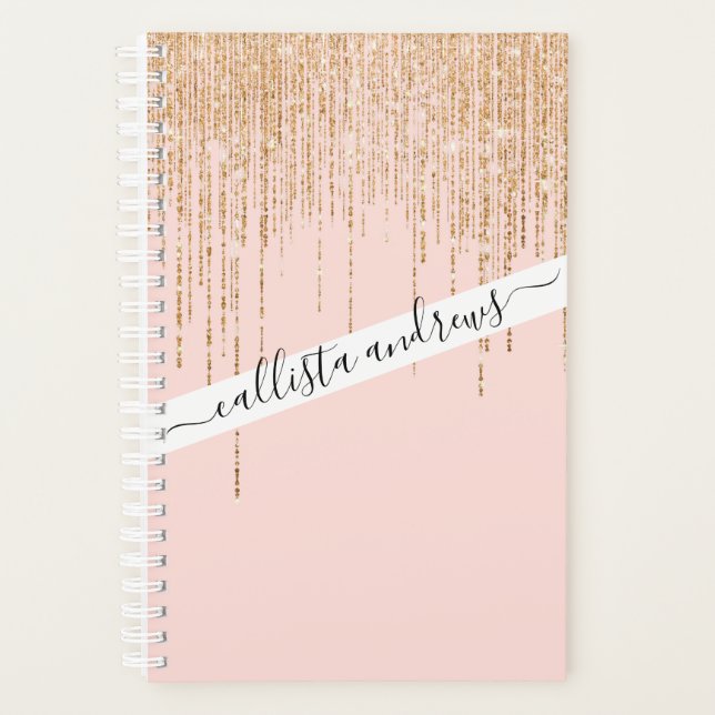 Agenda Lujoso Rubor Pink Gold Sparkly Purpurina Fringe (Anverso)