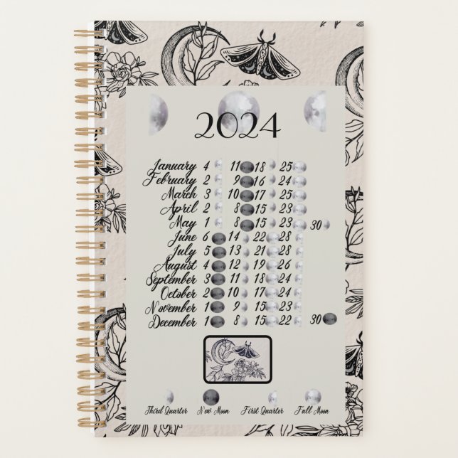 Agenda Lunar Moth 2024 Moon Phase Planner (Anverso)