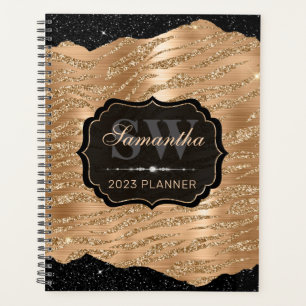 Agenda Lunas con rayas de tigre de purpurina dorada y bor