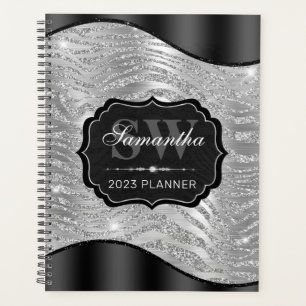 Agenda Lunas Monograma con Rayas de Tigre y Brillo Negro 