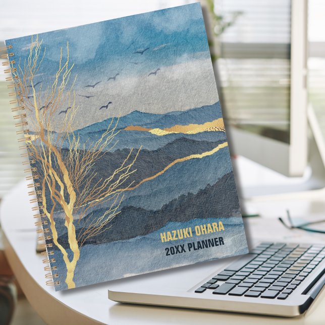 Agenda Luxe Blue Gold Watercolor Mountain (Subido por el creador)