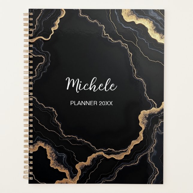 Agenda Luxury Black Marble Planner | Elegant Gold (Anverso)