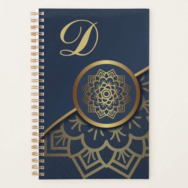 Agenda Luxury Gold personalizado Mandala Art Blue (Anverso)