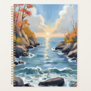 Agenda Luz solar del río de otoño Paisaje acuarela