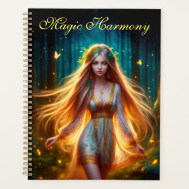 Agenda Madera ninfa hada chica oro brillante bosque flora