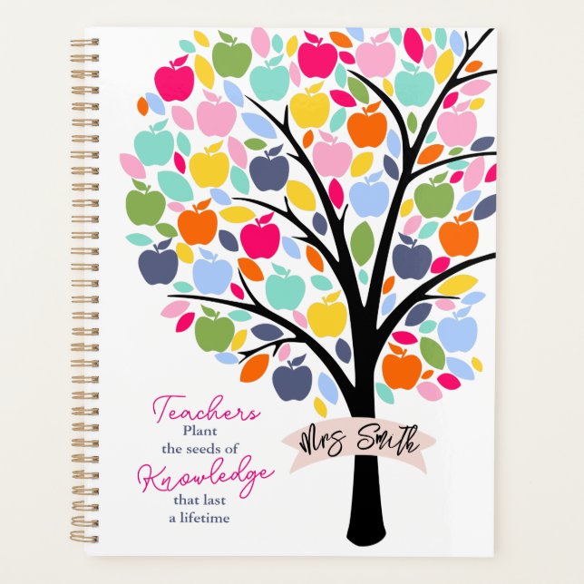 Agenda Maestra Colorful apple Tree gracias regalo (Anverso)