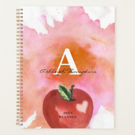 Agenda Maestro Apple Heart Monograma Nombre Rojo Rosa