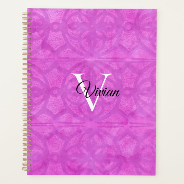 Agenda Magenta Batik Elegant Monograma Planner (Anverso)