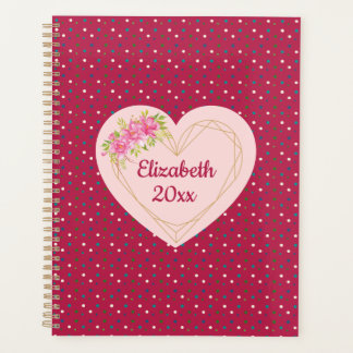 Agenda Magenta Floral Golden Heart Personalized Planner