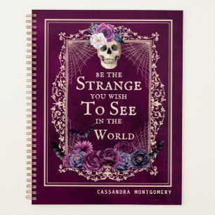 Agenda Magenta gótica floral de cráneo vintage personaliz