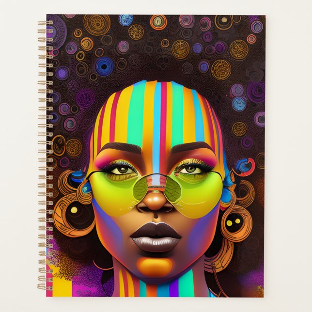 Agenda Magia chica negra, melanina mujer, arcoiris pastel (Anverso)