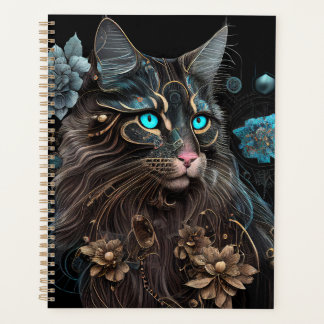 Agenda Magia steampunk Maine Coon gato y flores arte de I