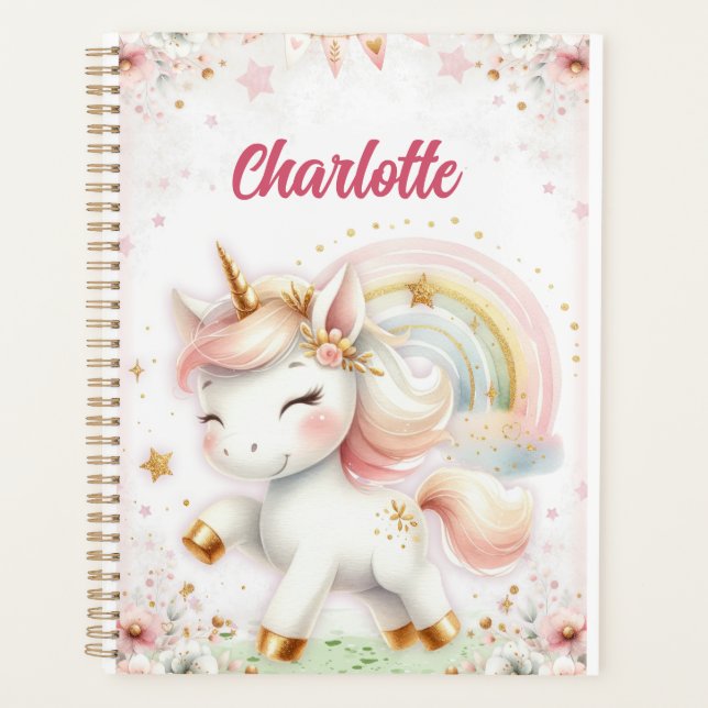 Agenda Magical Rainbow Pink Unicorns Spiral Notebook wate (Anverso)