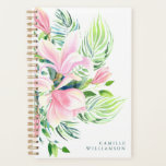 Agenda Magnolia acuarela flor en rosa personalizado<br><div class="desc">Magnolia acuarela flor en planeador personalizado rosa</div>