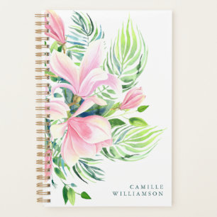 Agenda Magnolia acuarela flor en rosa personalizado