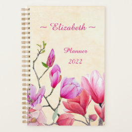 Agenda Magnolia Rosa Acuarela Personalizar 
