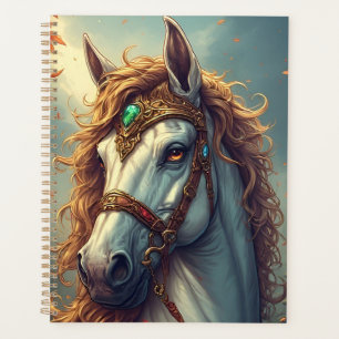 Agenda Majestuoso Caballo Blanco Adornado Con Joyas Dorad
